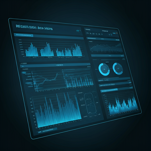 High-tech dashboard with glowing blue data visualization